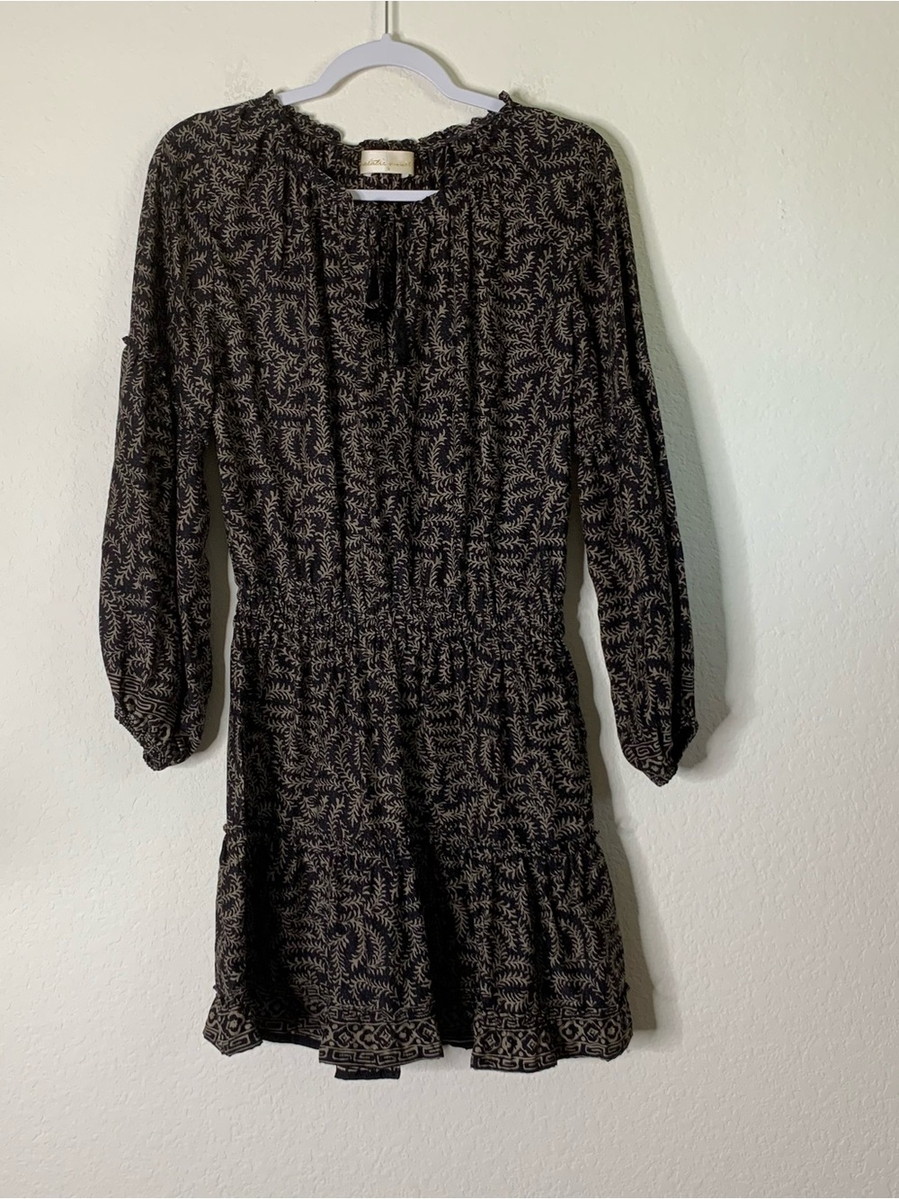 Natalie Martin Womens Black Maggie long Floral 100% Silk Tassel mini dress S